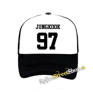 JUNGKOOK - 97 - čiernobiela sieťkovaná šiltovka model "Trucker"