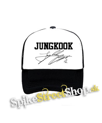 JUNGKOOK - Logo Signature - čiernobiela sieťkovaná šiltovka model "Trucker"