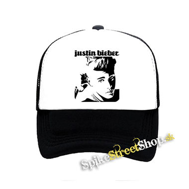 JUSTIN BIEBER - Logo & Portrait Motive 1 - čiernobiela sieťkovaná šiltovka model "Trucker"