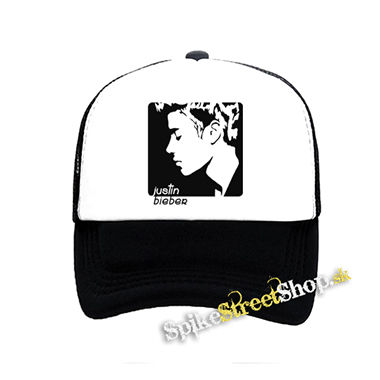 JUSTIN BIEBER - Logo & Portrait Motive 2 - čiernobiela sieťkovaná šiltovka model "Trucker"