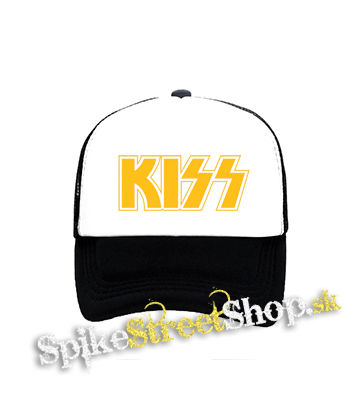 KISS - Yellow Logo - čiernobiela sieťkovaná šiltovka model "Trucker"
