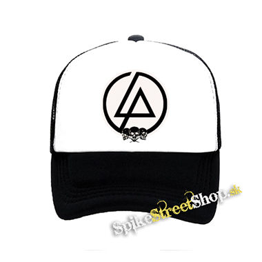 LINKIN PARK - Brown Logo And Skulls - čiernobiela sieťkovaná šiltovka model "Trucker"