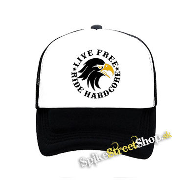 LIVE FREE RIDE HARDCORE EAGLE - čiernobiela sieťkovaná šiltovka model "Trucker"