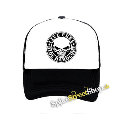 LIVE FREE RIDE HARDCORE - čiernobiela sieťkovaná šiltovka model "Trucker"