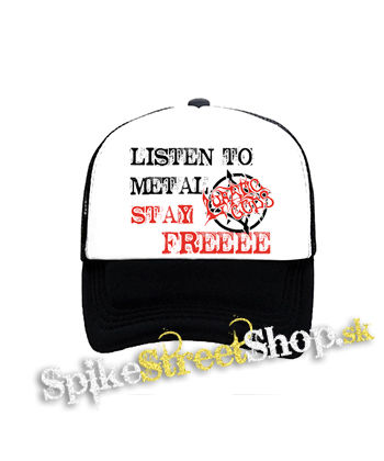 LUNATIC GODS - Listen To Metal Stay Free Motive 1 - čiernobiela sieťkovaná šiltovka model "Trucker"