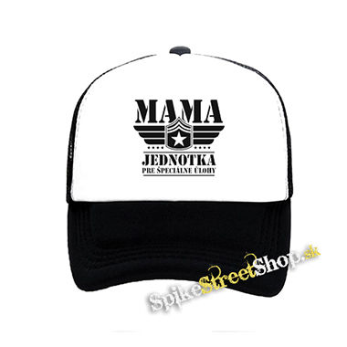 MAMA - Jednotka pre špeciálne úlohy - čiernobiela sieťkovaná šiltovka model "Trucker"