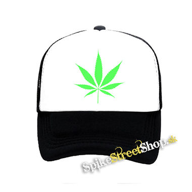 MARIHUANA - Green Leaf - čiernobiela sieťkovaná šiltovka model "Trucker"