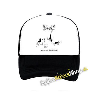 MAYHEM - De Mysteriis Dom Sathanas White Poster - čiernobiela sieťkovaná šiltovka model "Trucker"
