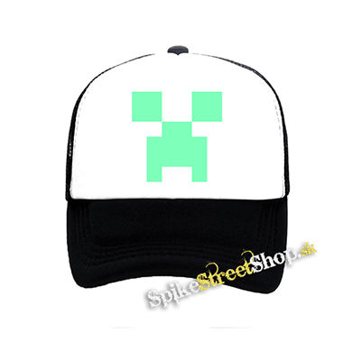 MINECRAFT - Green Creeper - čiernobiela sieťkovaná šiltovka model "Trucker"