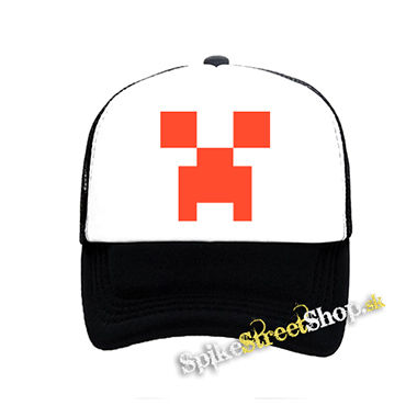 MINECRAFT - Red Creeper - čiernobiela sieťkovaná šiltovka model "Trucker"