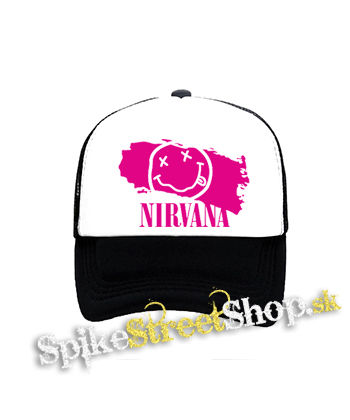 NIRVANA - Pink - čiernobiela sieťkovaná šiltovka model "Trucker"