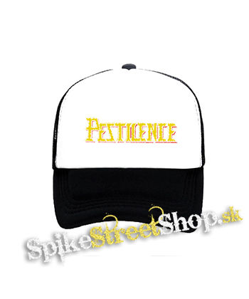 PESTILENCE - Yellow Logo - čiernobiela sieťkovaná šiltovka model "Trucker"