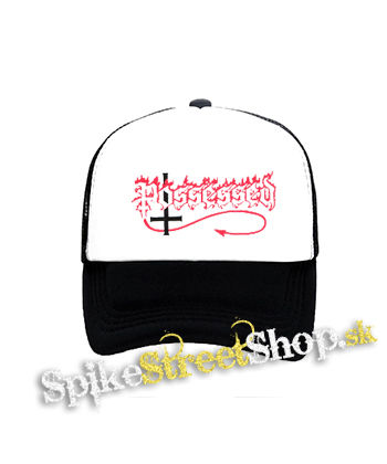 POSSESSED - Logo Red White - čiernobiela sieťkovaná šiltovka model "Trucker"