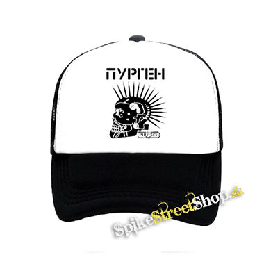 PURGEN - čiernobiela sieťkovaná šiltovka model "Trucker"