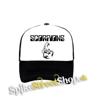 SCORPIONS - Logo - čiernobiela sieťkovaná šiltovka model "Trucker"