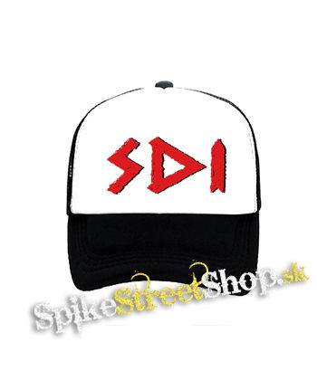 SDI - Logo Red White - čiernobiela sieťkovaná šiltovka model "Trucker"