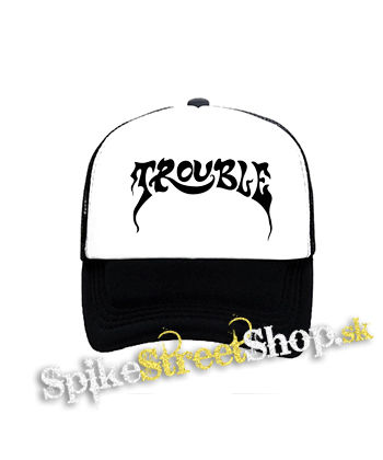TROUBLE - Logo Hardrock Band - čiernobiela sieťkovaná šiltovka model "Trucker"