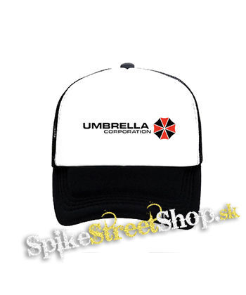 UMBRELLA CORPORATION - Logo Red White - čiernobiela sieťkovaná šiltovka model "Trucker"