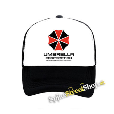 UMBRELLA CORPORATION - Our Business Is Life Itself - čiernobiela sieťkovaná šiltovka model "Trucker"