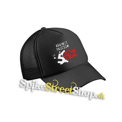 AGAINST FASCISM - čierna sieťkovaná šiltovka model "Trucker Cap"