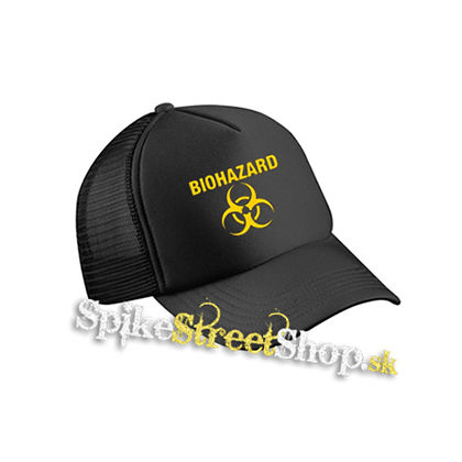 BIOHAZARD - Yellow Logo Crest - čierna sieťkovaná šiltovka model "Trucker Cap"
