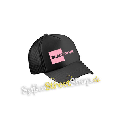 BLACKPINK - Pink Square Crest - čierna sieťkovaná šiltovka model "Trucker Cap"