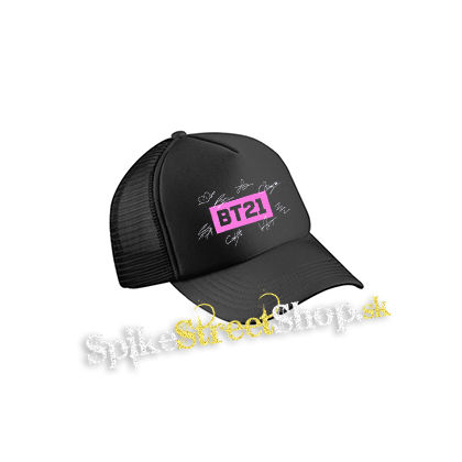 BT21 - Logo Signature - čierna sieťkovaná šiltovka model "Trucker Cap"