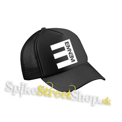 EMINEM - Logo Crest CIERNE - čierna sieťkovaná šiltovka model "Trucker Cap"