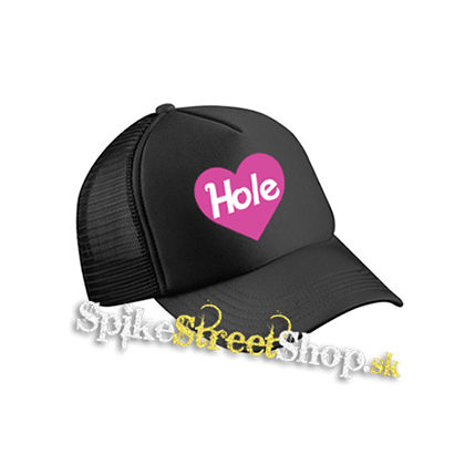 HOLE - Pink Logo Heart - čierna sieťkovaná šiltovka model "Trucker Cap"