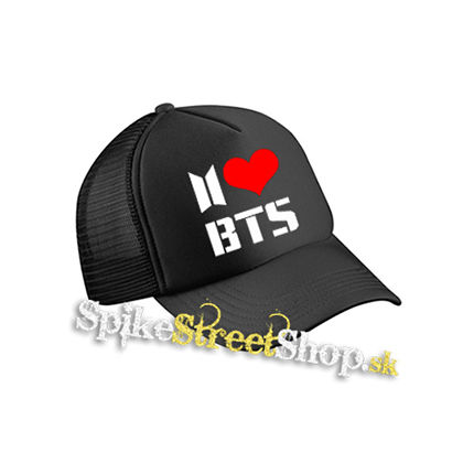 I LOVE BTS - čierna sieťkovaná šiltovka model "Trucker Cap"