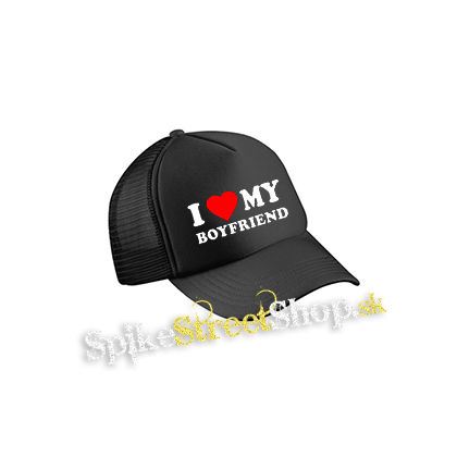 I LOVE MY BOYFRIEND - čierna sieťkovaná šiltovka model "Trucker Cap"