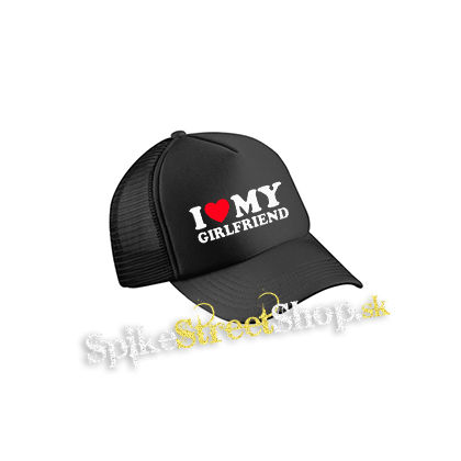 I LOVE MY GIRLFRIEND - čierna sieťkovaná šiltovka model "Trucker Cap"