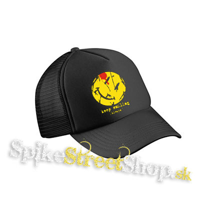 KEEP SMILING ALWAYS - čierna sieťkovaná šiltovka model "Trucker Cap"