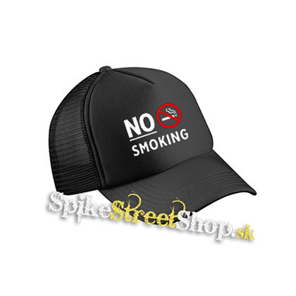 NO SMOKING - Slogan - čierna sieťkovaná šiltovka model "Trucker Cap"