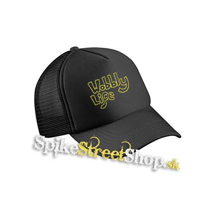 WOBBLY LIFE - Logo Yellow - čierna sieťkovaná šiltovka model "Trucker Cap"