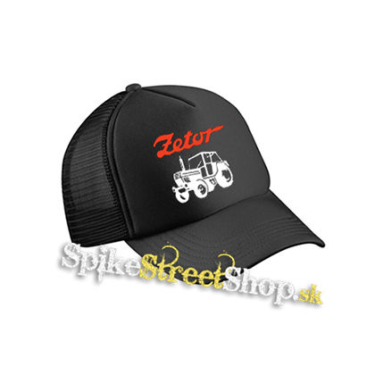 ZETOR - Červené logo a traktor - čierna sieťkovaná šiltovka model "Trucker Cap"