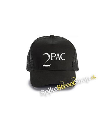 2 PAC - Logo - čierna bavlnená sieťkovaná šiltovka model "Trucker Cap"