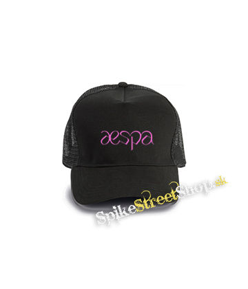 AESPA - Logo Pink - čierna bavlnená sieťkovaná šiltovka model "Trucker Cap"