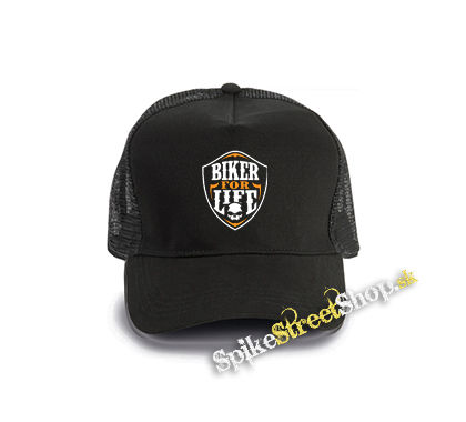 BIKER FOR LIFE - Skull Logo Crest - čierna bavlnená sieťkovaná šiltovka model "Trucker Cap"
