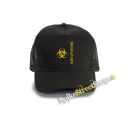 BIOHAZARD - Vertical Yellow Logo Crest - čierna bavlnená sieťkovaná šiltovka model "Trucker Cap"