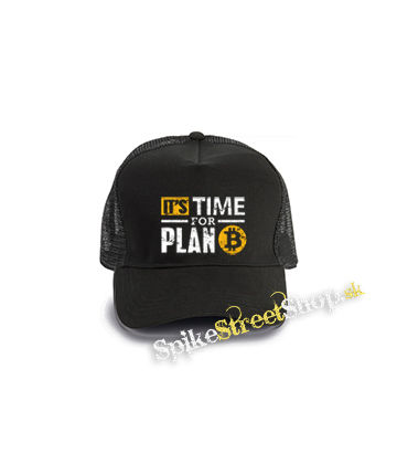 BITCOIN - Its Time For Plan B - čierna bavlnená sieťkovaná šiltovka model "Trucker Cap"