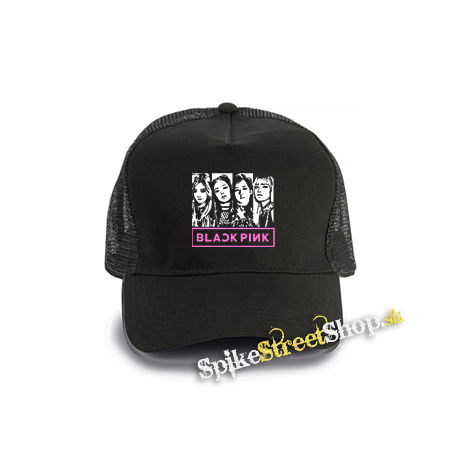 BLACKPINK - Logo & Band - čierna bavlnená sieťkovaná šiltovka model "Trucker Cap"