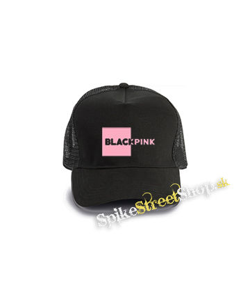 BLACKPINK - Pink Square Crest - čierna bavlnená sieťkovaná šiltovka model "Trucker Cap"