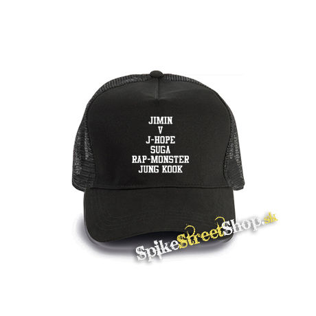 BTS - BANGTAN BOYS - Names - čierna bavlnená sieťkovaná šiltovka model "Trucker Cap"