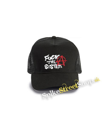 FUCK THE SYSTEM - čierna bavlnená sieťkovaná šiltovka model "Trucker Cap"