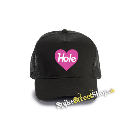 HOLE - Pink Logo Heart - čierna bavlnená sieťkovaná šiltovka model "Trucker Cap"