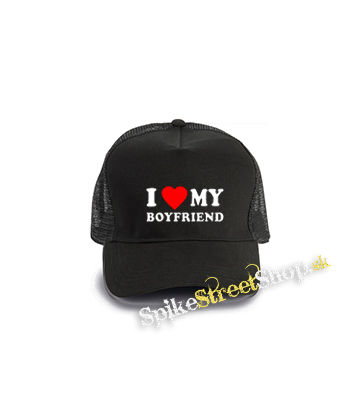I LOVE MY BOYFRIEND - čierna bavlnená sieťkovaná šiltovka model "Trucker Cap"