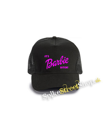 ITS BARBIE BITCH - Logo Ruzove - čierna bavlnená sieťkovaná šiltovka model "Trucker Cap"
