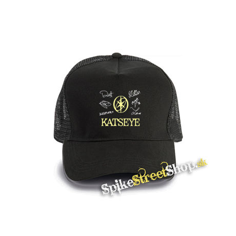 KATSEYE - Logo Signature - čierna bavlnená sieťkovaná šiltovka model "Trucker Cap"