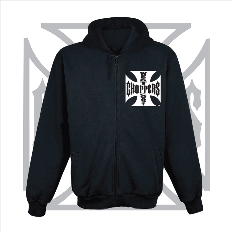 WEST COAST CHOPPERS - IRON CROSS - ZIP - BLACK - čierna pánska mikina